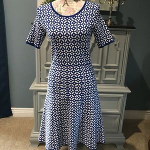 Blue & white fit & flare dress